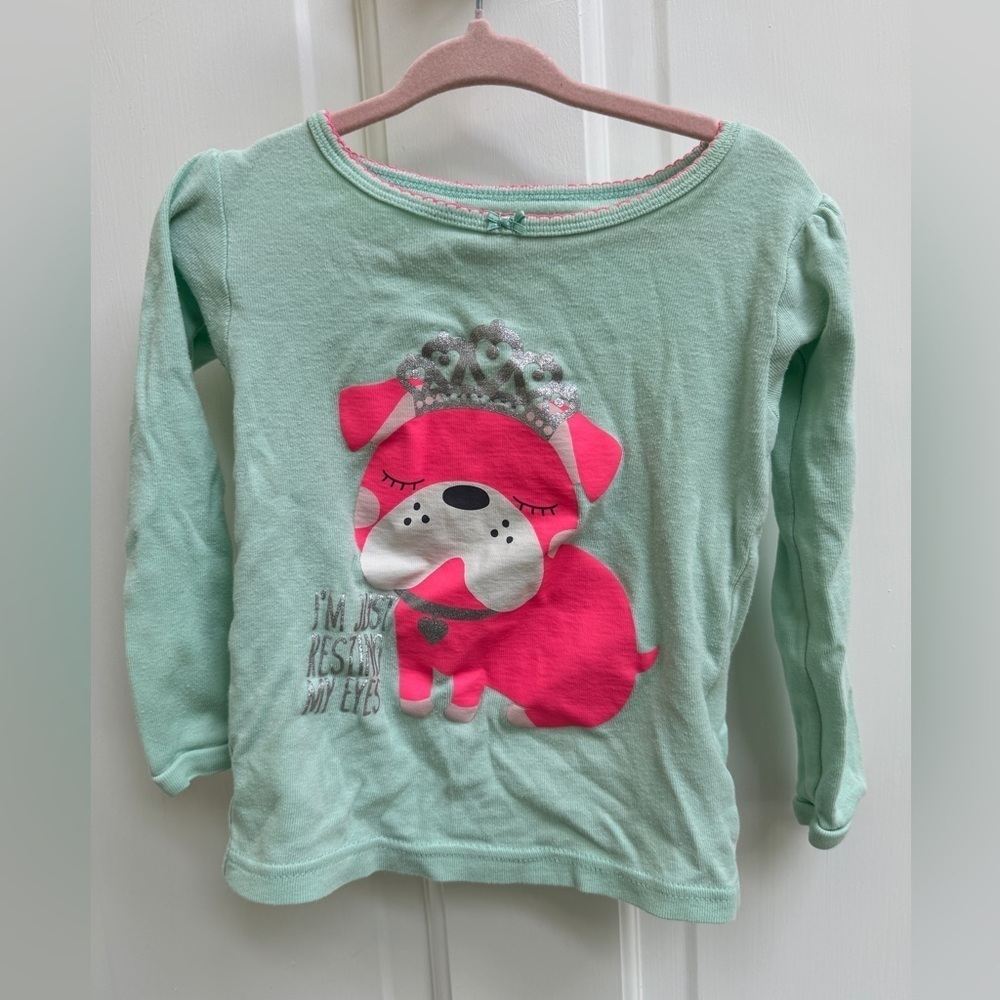 Carter’s 2T Green Girls Bulldog I’m Just Closing My Eyes Long Sleeve Pajama Top